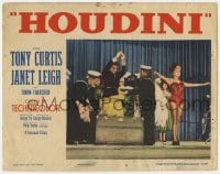 5r561 HOUDINI LC #6 1953 magician Tony Curtis & his sexy assistant Janet Leigh on stage w/sailors!