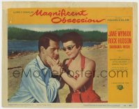 5r649 MAGNIFICENT OBSESSION LC #2 1954 close up of Rock Hudson on beach with blind Jane Wyman!