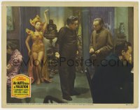 5r679 MR MOTO TAKES A VACATION LC 1939 Asian detective Peter Lorre in room w/girl in skimpy outfit!
