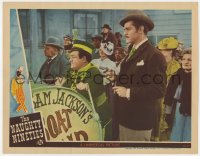 5r695 NAUGHTY NINETIES LC 1945 close up of Alan Curtis holding gun on Lou Costello at parade!