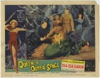 5r757 QUEEN OF OUTER SPACE LC #1 1958 Zsa Zsa Gabor watches Fleming, Birch & Willock attack monster!