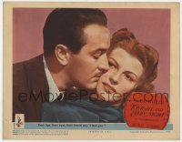 5r913 TONIGHT & EVERY NIGHT LC 1944 romantic c/u of Lee Bowman kissing sexy Rita Hayworth's cheek!