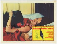 5r952 WALK ON THE WILD SIDE LC 1962 great up of sexy Capucine laying in bed with black cat!