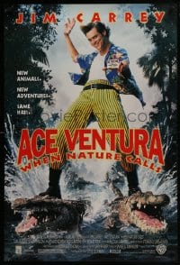 5s015 ACE VENTURA WHEN NATURE CALLS DS 1sh 1995 wacky Jim Carrey on crocodiles by John Alvin!