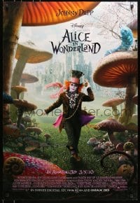5s023 ALICE IN WONDERLAND advance DS 1sh 2010 Johnny Depp as the Mad Hatter surrounded by mushrooms