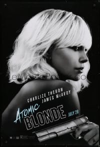 5s048 ATOMIC BLONDE teaser DS 1sh 2017 great close-up portrait of sexy Charlize Theron with gun!