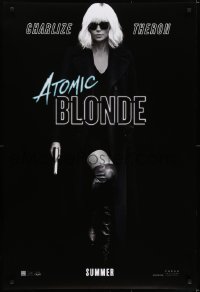 5s049 ATOMIC BLONDE teaser DS 1sh 2017 great full-length image of sexy Charlize Theron with gun!