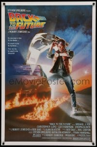 5s059 BACK TO THE FUTURE studio style 1sh 1985 art of Michael J. Fox & Delorean by Drew Struzan!
