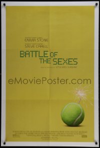 5s090 BATTLE OF THE SEXES advance DS 1sh 2017 vintage poster design, tennis ball with lit fuse!