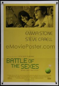 5s089 BATTLE OF THE SEXES advance DS 1sh 2017 image of Emma Stone & Steve Carell at news conference!