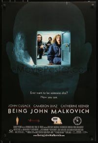 5s098 BEING JOHN MALKOVICH DS 1sh 1999 Spike Jonze directed, John Cusack, Diaz, wacky door in head!