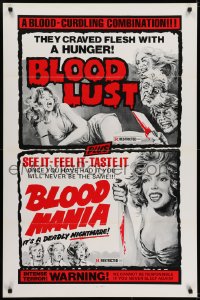 5s126 BLOODLUST/BLOOD MANIA 1sh 1970s blood-curdling sexy horror combination double-feature!