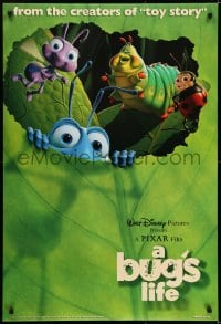 5s151 BUG'S LIFE DS 1sh 1998 cute Disney/Pixar CG cartoon, cute image of cast on leaf, book promotion!