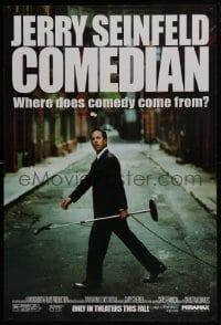 5s190 COMEDIAN advance 1sh 2002 great image of Jerry Seinfeld walking across street with microphone!