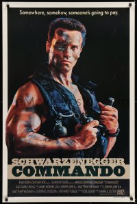 5s191 COMMANDO 1sh 1985 Arnold Schwarzenegger is going to make someone pay!