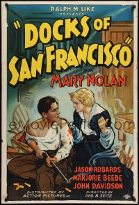 5s259 DOCKS OF SAN FRANCISCO 1sh 1932 art of Mary Nolan & Jason Robards Sr. with smoking gun!