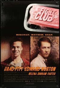 5s313 FIGHT CLUB style A advance DS 1sh 1999 portraits of Edward Norton and Brad Pitt & bar of soap!