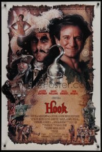 5s424 HOOK DS 1sh 1991 artwork of pirate Dustin Hoffman & Robin Williams by Drew Struzan!