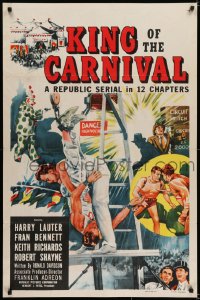 5s473 KING OF THE CARNIVAL 1sh 1955 Republic serial, crime & circus trapeze disaster artwork!