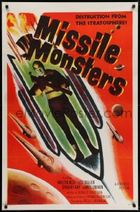 5s580 MISSILE MONSTERS 1sh 1958 aliens bring destruction from the stratosphere, wacky sci-fi art!