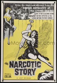 5s608 NARCOTIC STORY 1sh 1958 great drug needle image, sordid depravity of the living death!