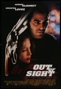 5s632 OUT OF SIGHT int'l DS 1sh 1998 Steven Soderbergh, cool image of George Clooney, Jennifer Lopez!