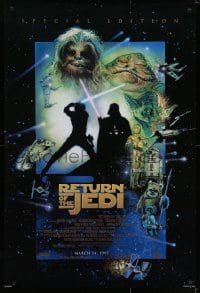 5s713 RETURN OF THE JEDI style E advance 1sh R1997 George Lucas classic, cool montage art by Drew Struzan!