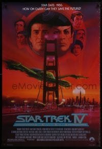 5s815 STAR TREK IV 1sh 1986 art of Leonard Nimoy, Shatner & Klingon Bird-of-Prey by Bob Peak!