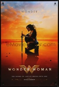 5s976 WONDER WOMAN teaser DS 1sh 2017 sexiest Gal Gadot in title role/Diana Prince kneeling, June 2