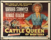 5t579 CATTLE QUEEN OF MONTANA style A 1/2sh 1954 Barbara Stanwyck is a woman of fire, Ronald Reagan!