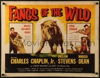 5t629 FANGS OF THE WILD 1/2sh 1954 great close-up art of snarling Shep the Wonder Dog!