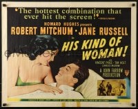 5t677 HIS KIND OF WOMAN style A 1/2sh 1951 Robert Mitchum, sexy Jane Russell, Howard Hughes, Zamparelli art!