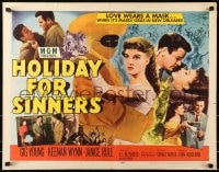 5t679 HOLIDAY FOR SINNERS style A 1/2sh 1952 Gig Young, Keenan Wynn, Janice Rule, love wears a mask!
