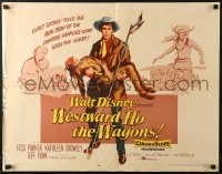 5t973 WESTWARD HO THE WAGONS 1/2sh 1957 artwork of cowboy Fess Parker holding Native American!