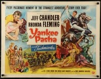 5t995 YANKEE PASHA style B 1/2sh 1954 art of Jeff Chandler on horseback, kissing Rhonda Fleming!