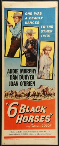 5t002 6 BLACK HORSES insert 1962 Audie Murphy, Dan Duryea, sexy Joan O'Brien, 1 was deadly to them!