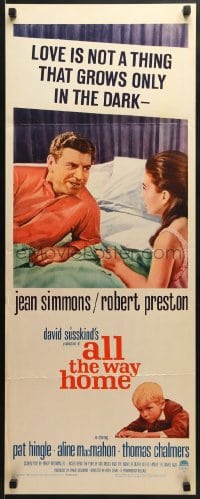 5t016 ALL THE WAY HOME insert 1963 close up of sexy Jean Simmons & Robert Preston in bed!