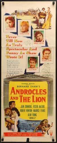 5t021 ANDROCLES & THE LION insert 1952 Victor Mature, beautiful Jean Simmons, cool art of lion!