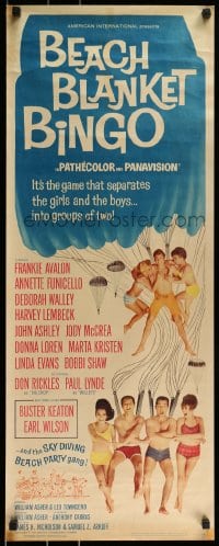 5t034 BEACH BLANKET BINGO insert 1965 Frankie Avalon & Annette Funicello go sky diving!