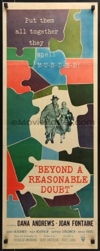 5t042 BEYOND A REASONABLE DOUBT insert 1956 Fritz Lang noir, art of Dana Andrews & Joan Fontaine!