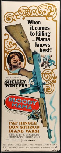 5t051 BLOODY MAMA insert 1970 Roger Corman, AIP, crazy gangster Shelley Winters w/tommy gun!