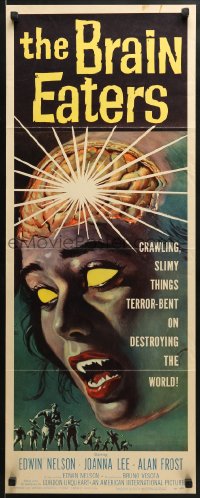 5t063 BRAIN EATERS insert 1958 AIP, classic sci-fi horror art of girl's brain exploding!