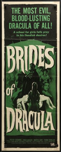 5t064 BRIDES OF DRACULA insert 1960 Terence Fisher, Hammer, great vampire art by Joseph Smith!