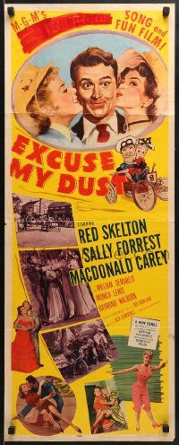 5t121 EXCUSE MY DUST insert 1951 art of Red Skelton being kissed by two pretty girls!