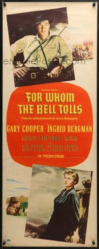 5t132 FOR WHOM THE BELL TOLLS insert 1943 art of Gary Cooper & Ingrid Bergman, Ernest Hemingway!