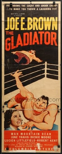 5t142 GLADIATOR insert 1938 Joe E. Brown plays football and is a pro wrestler, cool wrestling art!