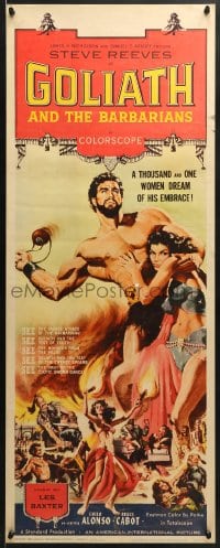 5t148 GOLIATH & THE BARBARIANS insert 1959 art of Steve Reeves with sexy Chelo Alonso!
