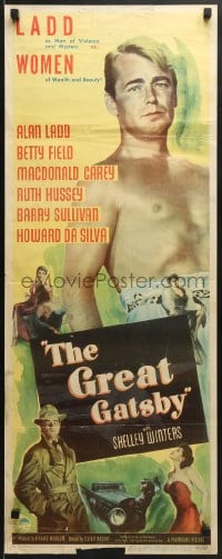 5t149 GREAT GATSBY insert 1949 barechested and with misleading art of Alan Ladd in trench coat!