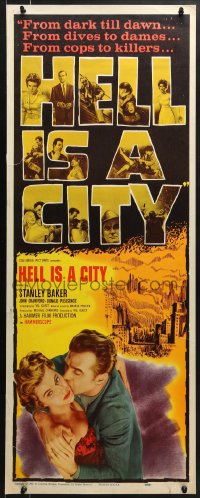 5t157 HELL IS A CITY insert 1960 Stanley Baker, temptation is a woman, murder is a man!