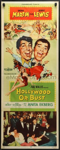 5t163 HOLLYWOOD OR BUST insert 1956 art of Dean Martin & Jerry Lewis in car, sexy Anita Ekberg!